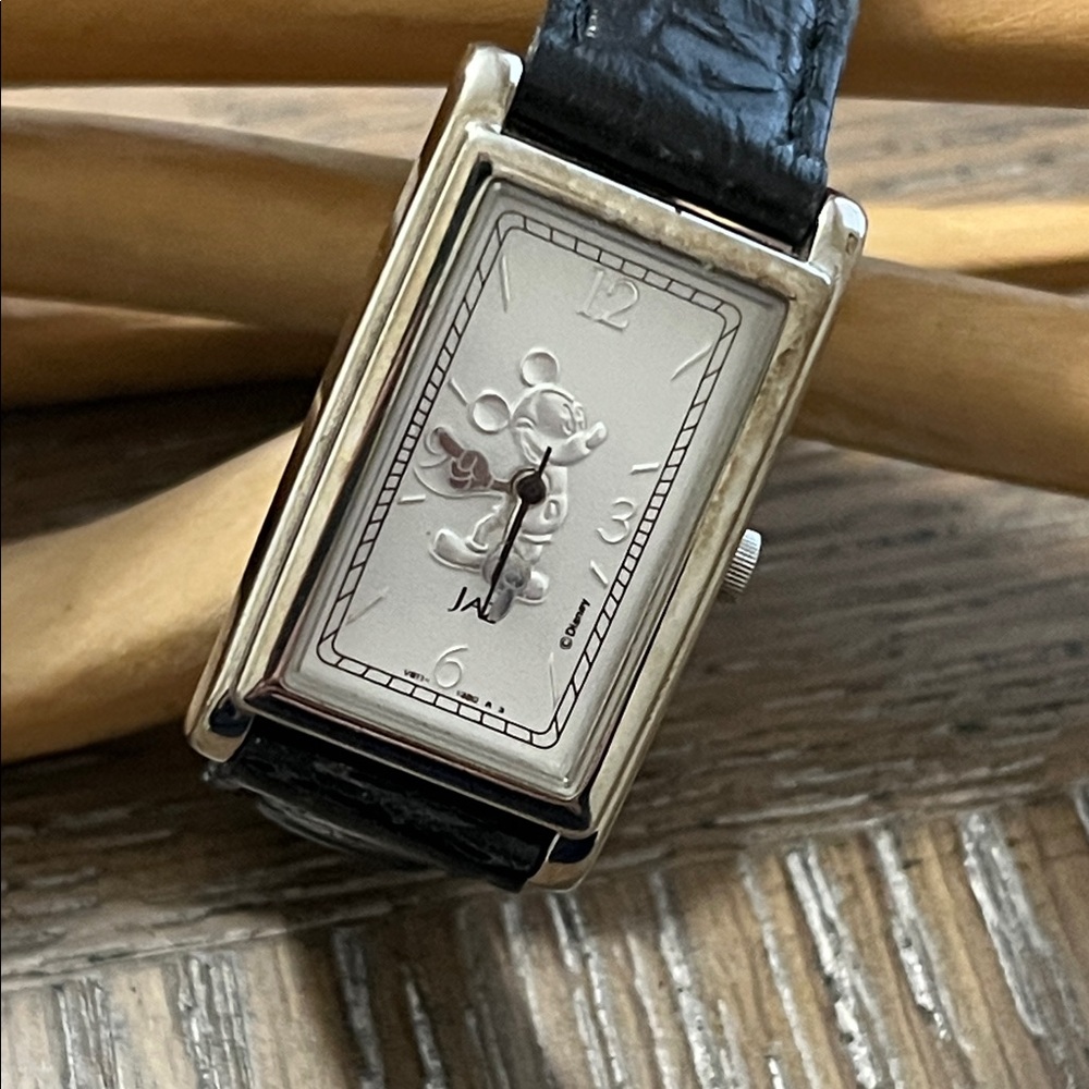 Disney JAZ Tank Style Watch with Black Croc Pattern‎ Leather Strap
